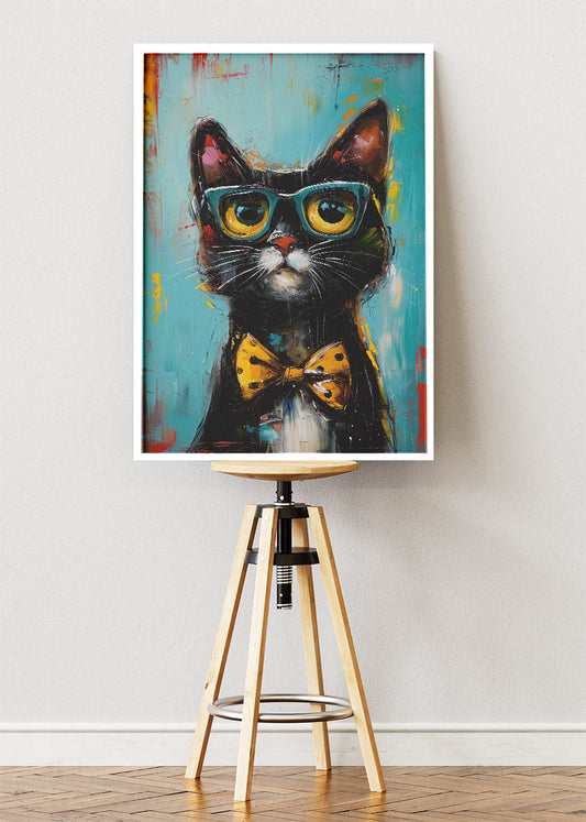 Black Cat with Glasses Poster & Canvas Print – Quirky Modern Pet Art