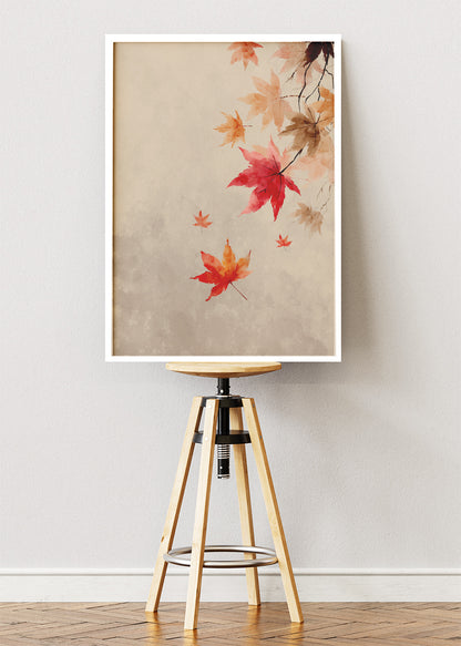 Autumn Maple Leaves Wall Art – Soft Neutral Fall Canvas Print | Minimalist Botanical Portrait Poster