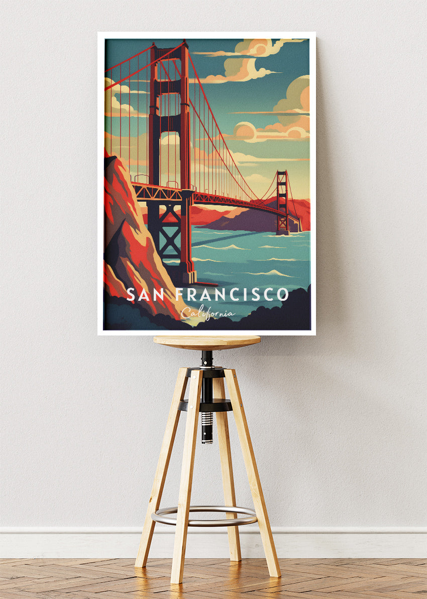 San Francisco California Poster & Canvas Print – Golden Gate Bridge Illustrated Wall Art