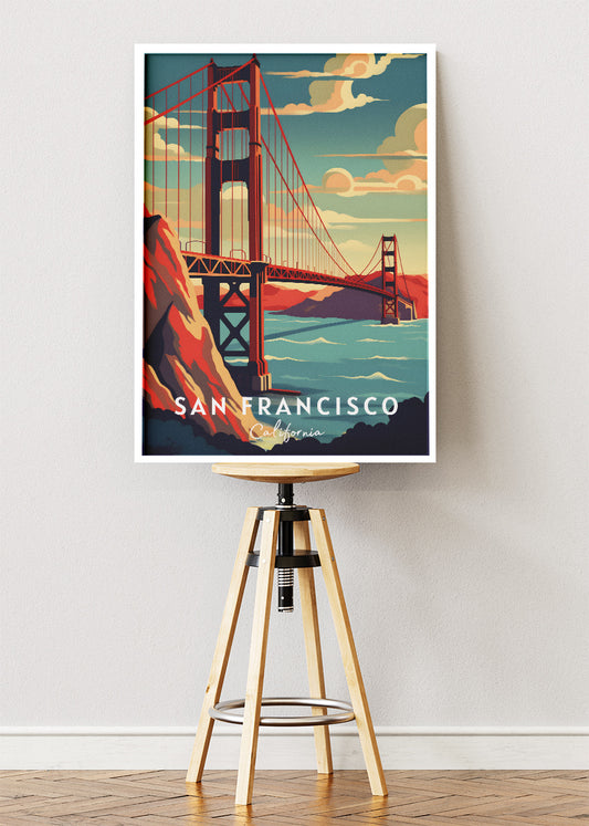 San Francisco California Poster & Canvas Print – Golden Gate Bridge Illustrated Wall Art