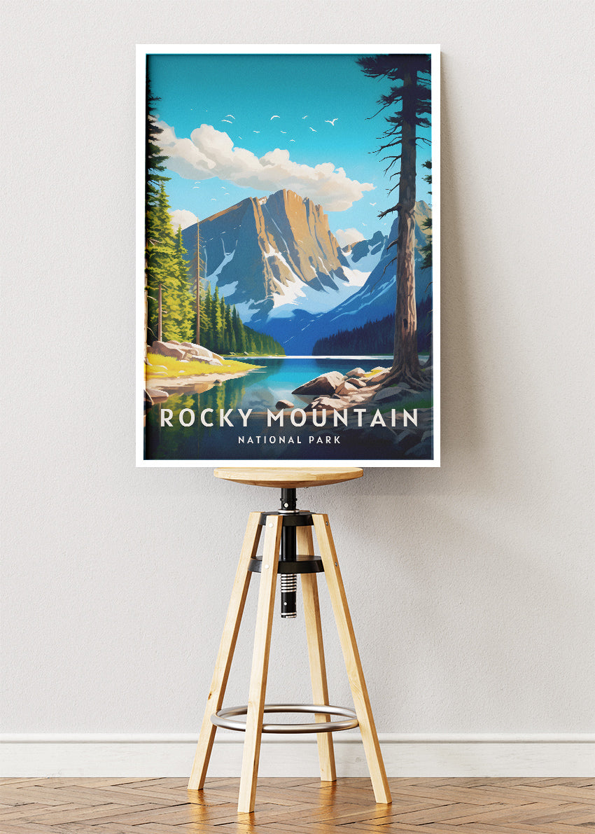 Rocky Mountain National Park Poster & Canvas Print – Illustrated Colorado Mountain Lake Wall Art