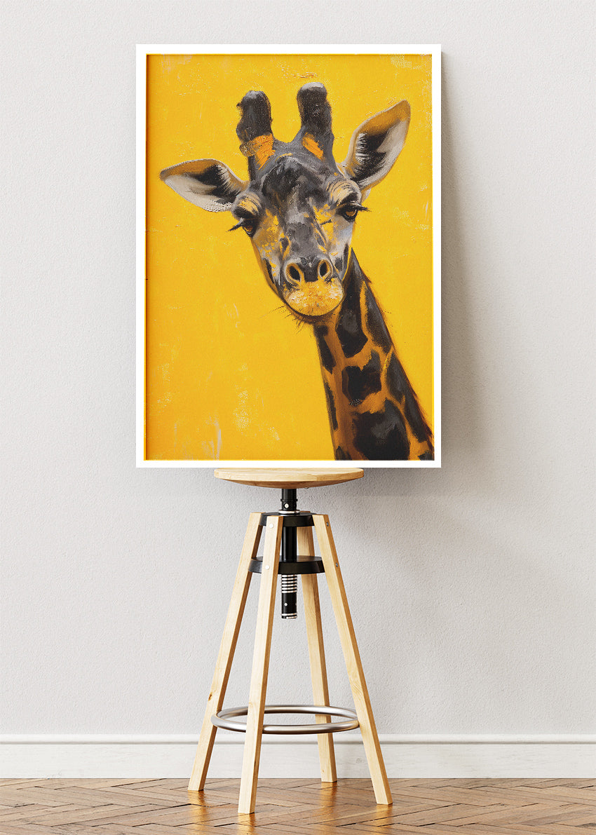 Giraffe Portrait Poster & Canvas Print – Bright Yellow Modern Animal Art
