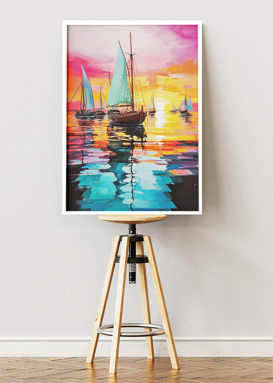 Sunset Sail Reflections – Vibrant Ocean Canvas & Poster Print – AI PRINT LAB