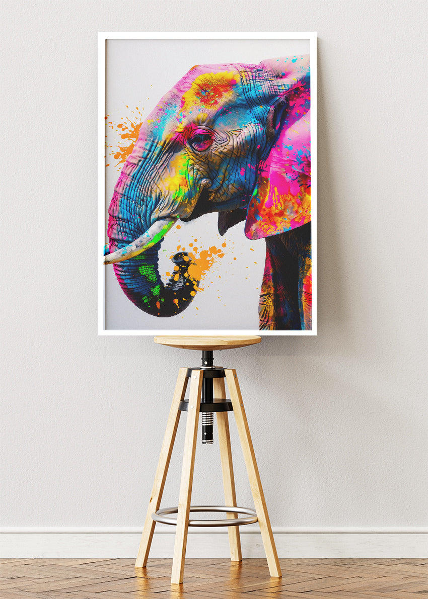 Colorful Elephant Poster & Canvas Print – Vibrant Splash Art Wildlife Illustration