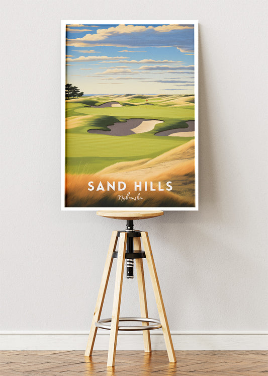 Sand Hills Nebraska Golf Poster & Canvas Print – Illustrated Golf Course Landscape Wall Art