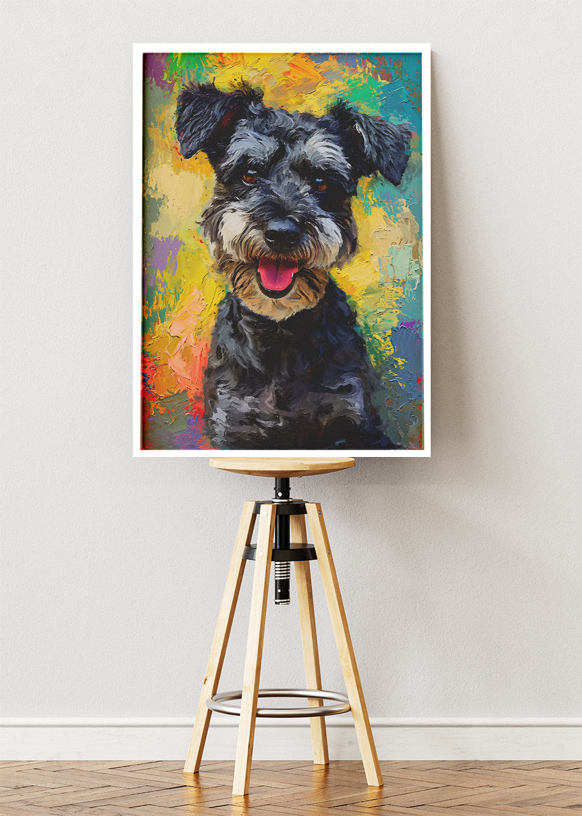 Colorful Schnauzer Dog Poster & Canvas Print – Vibrant Pet Portrait Art