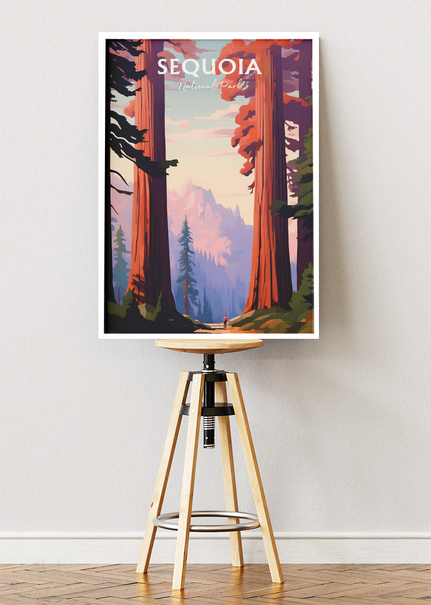 Sequoia National Park Poster & Canvas Print – Illustrated Giant Sequoia Forest Wall Art