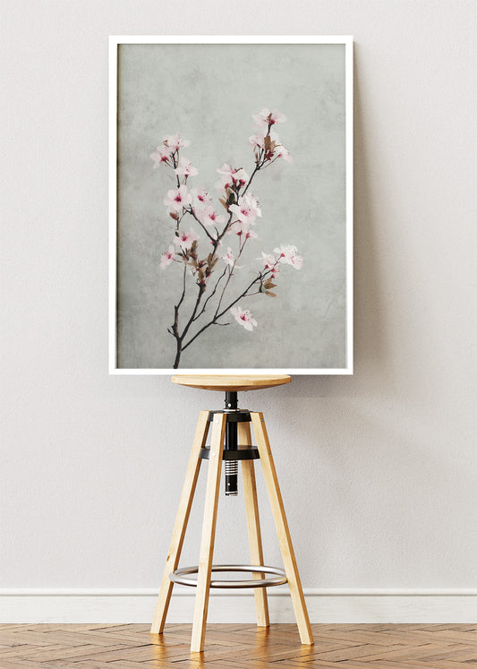 Minimal Cherry Blossom Branch Wall Art – Soft Pink Floral Canvas Print | Japandi Botanical Poster