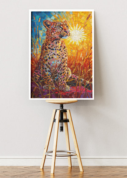Mosaic Leopard Art Poster & Canvas Print – Vibrant Safari Wildlife Wall Art