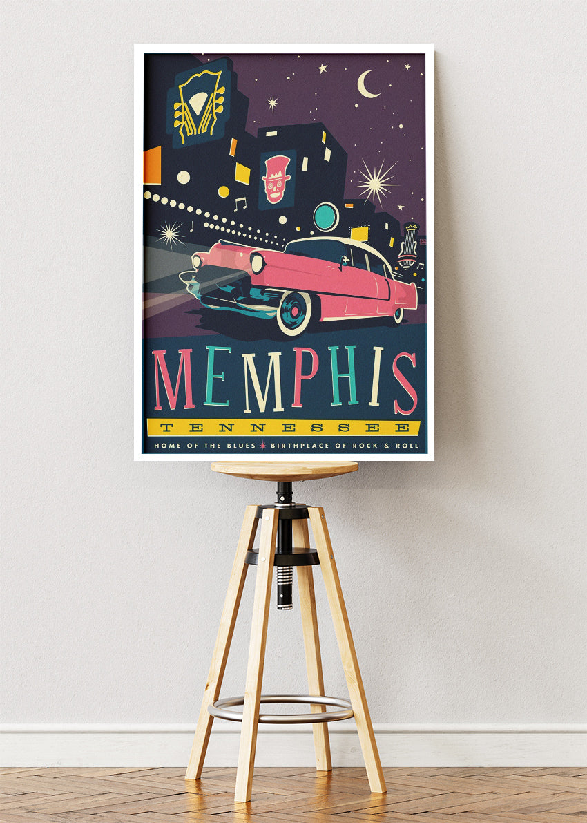 Memphis Tennessee Poster & Canvas Print – Retro Blues & Rock ’n’ Roll Nightlife Wall Art