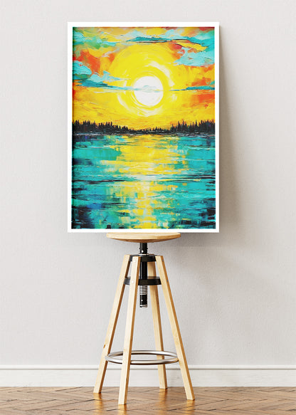 Golden Horizon Reflection – Vibrant Sunset Canvas & Poster Print – AI PRINT LAB