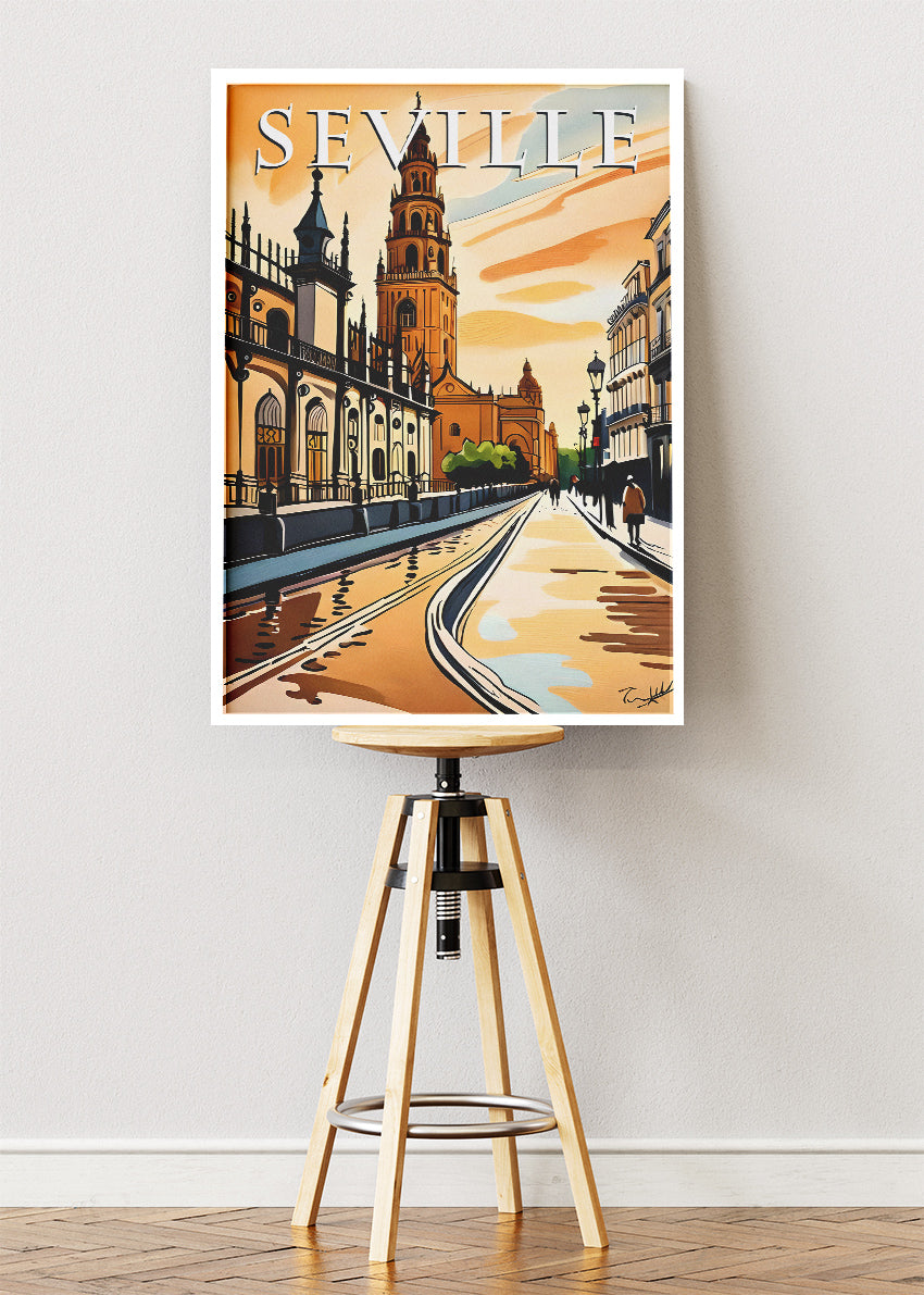 Seville Spain Poster & Canvas Print – Illustrated Andalusia Travel Art