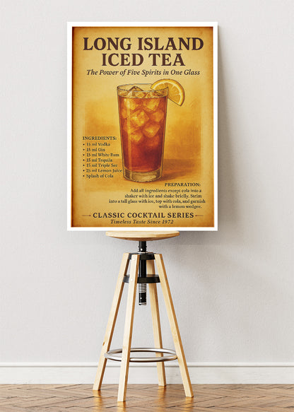 Long Island Iced Tea Vintage Cocktail Poster & Canvas Print | Classic Bar Wall Art