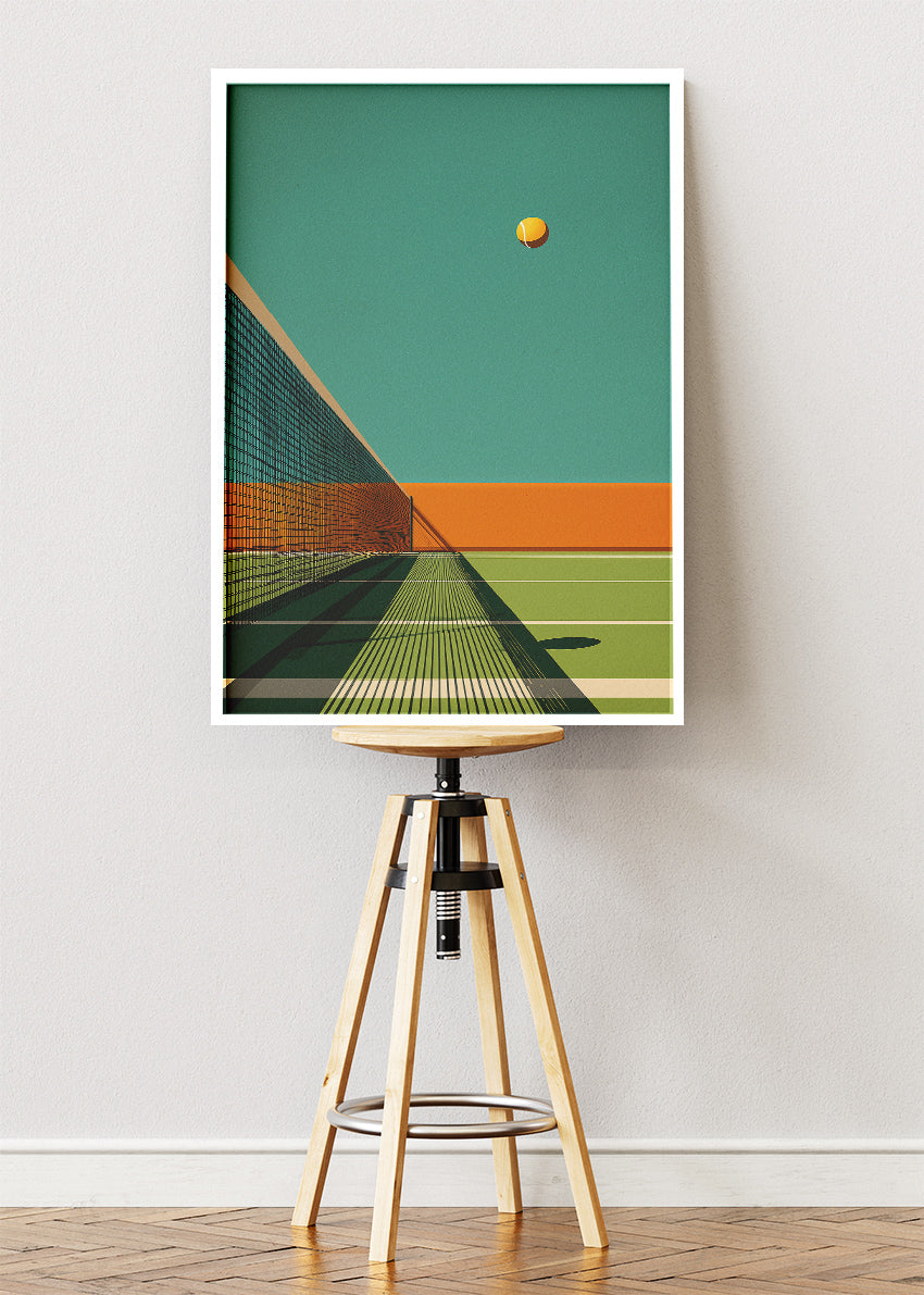 Minimalist Tennis Court Wall Art Poster & Canvas Print – Retro Sports Decor