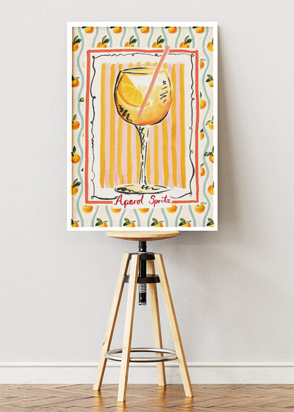 Aperol Spritz Illustrated Poster & Canvas Print | Mediterranean Cocktail Wall Art