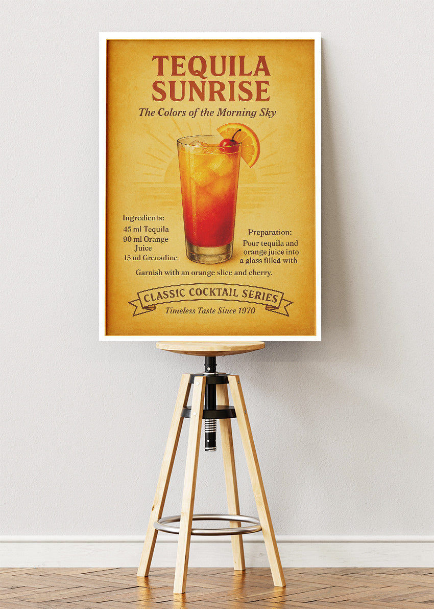 Tequila Sunrise Classic Cocktail Poster & Canvas Print | Vintage Bar Wall Art
