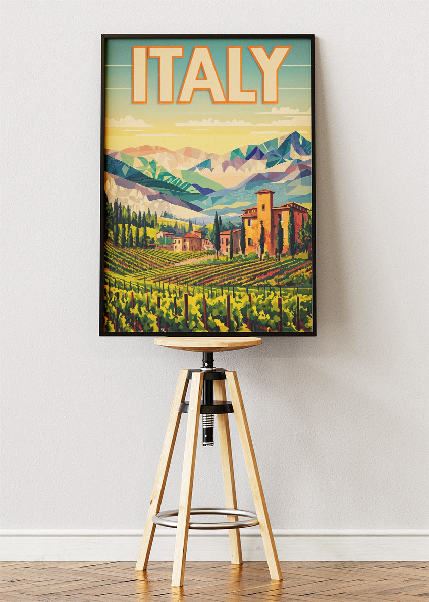 Italy Vineyard Landscape Poster & Canvas Print – Colourful Tuscan Hills Art