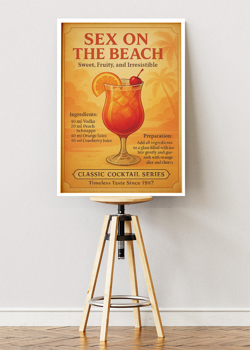 Sex on the Beach Vintage Cocktail Poster & Canvas Print | Classic Bar Wall Art