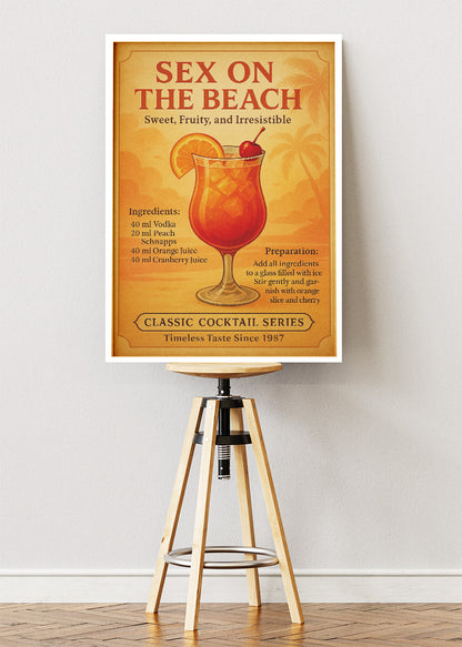 Sex on the Beach Vintage Cocktail Poster & Canvas Print | Classic Bar Wall Art