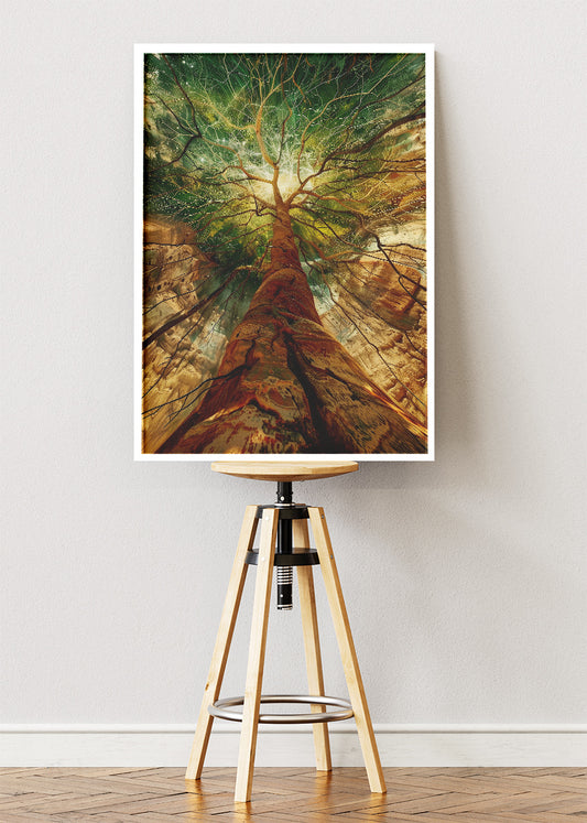 Majestic Tree of Life Wall Art – Golden Sunlight Forest Canvas Print & Modern Nature Statement Poster for Living Room Decor UK