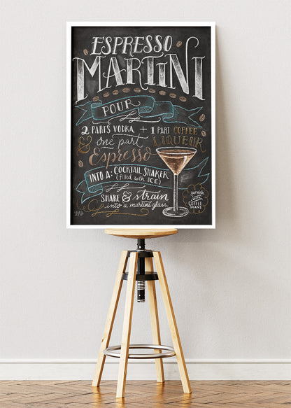 Espresso Martini Recipe Chalkboard Poster & Canvas Print – Vintage Cocktail Bar Wall Art