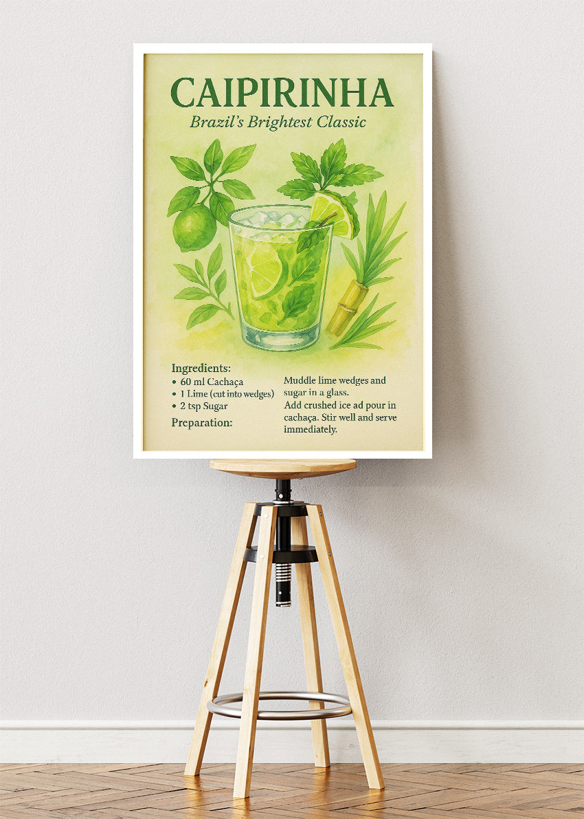 Caipirinha Botanical Cocktail Poster & Canvas Print | Brazil’s Brightest Classic Bar Art