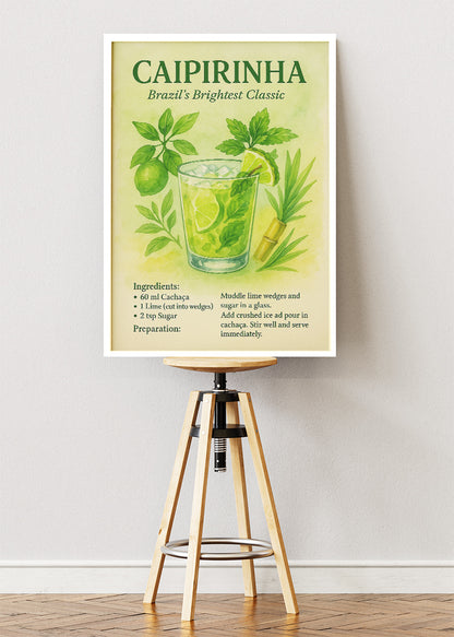 Caipirinha Botanical Cocktail Poster & Canvas Print | Brazil’s Brightest Classic Bar Art