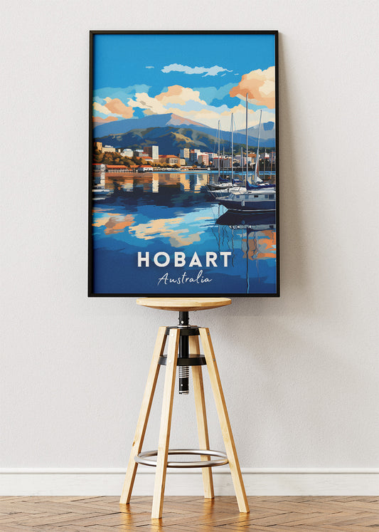 Hobart Australia Travel Poster & Canvas Wall Art – Waterfront Skyline Print – AIPRINTLAB