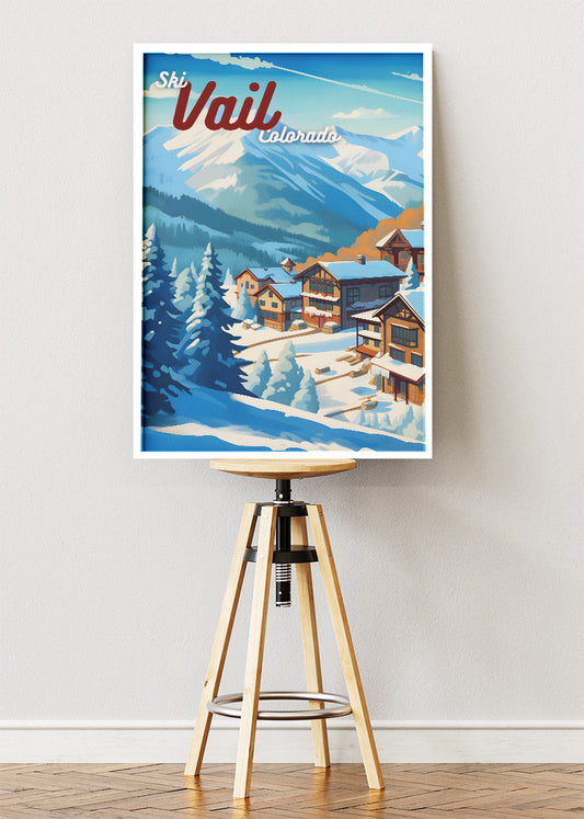 Vail Colorado Ski Poster & Canvas Print – Retro Winter Mountain Wall Art