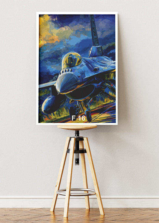 F-16 Fighting Falcon Poster & Canvas Print – Blue Tactical Jet Illustration – AiPrintLab