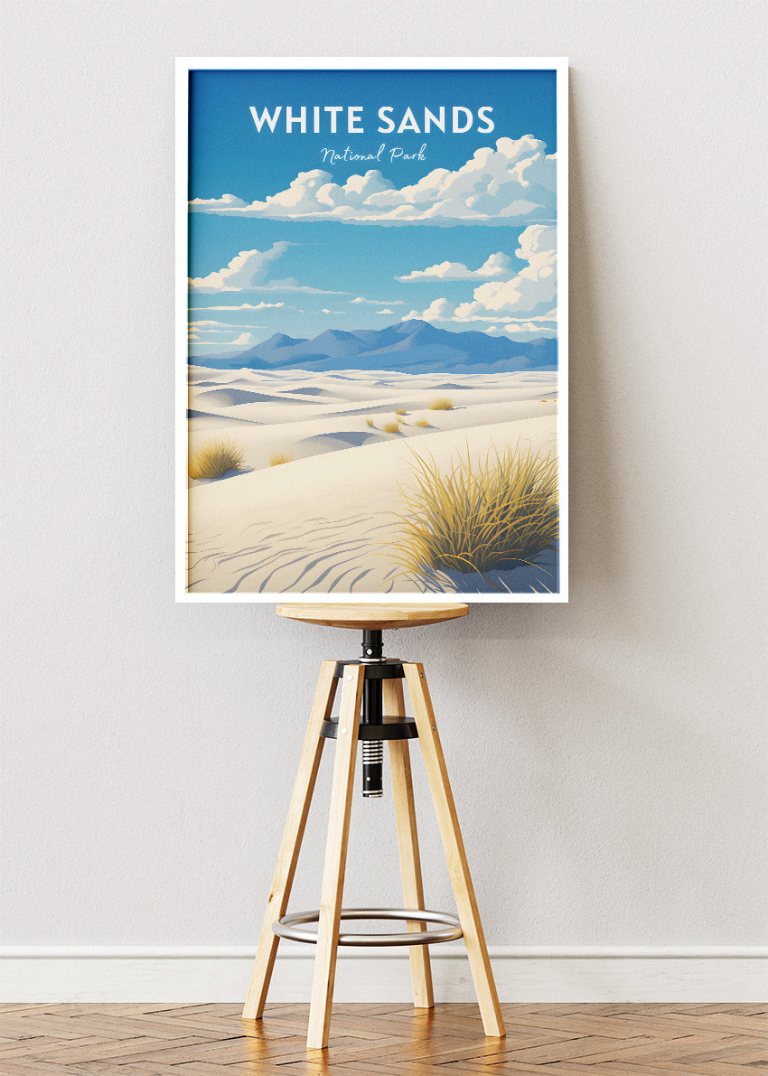 White Sands National Park Poster & Canvas Print – Illustrated Desert Dunes New Mexico Wall Art