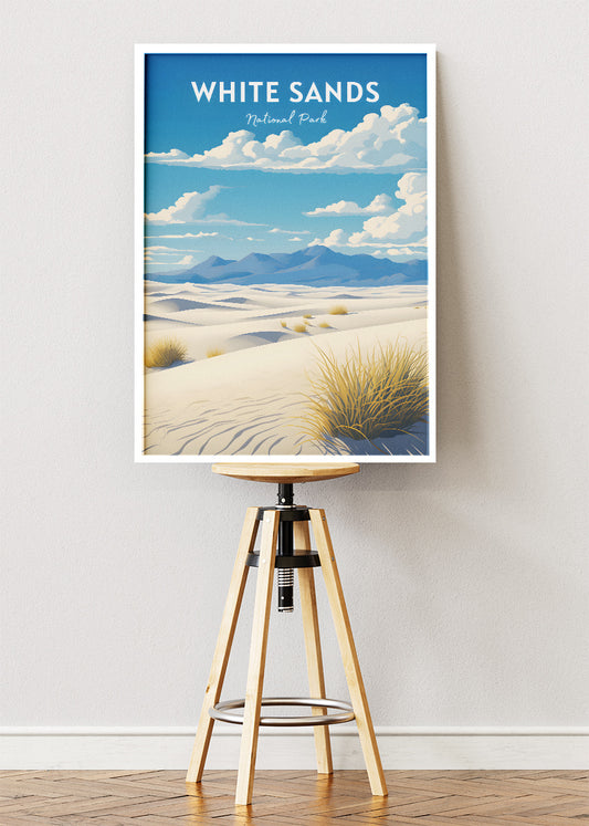 White Sands National Park Poster & Canvas Print – Illustrated Desert Dunes New Mexico Wall Art