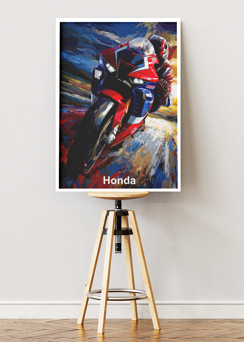 Honda Superbike Racing Motion Wall Art Poster & Canvas