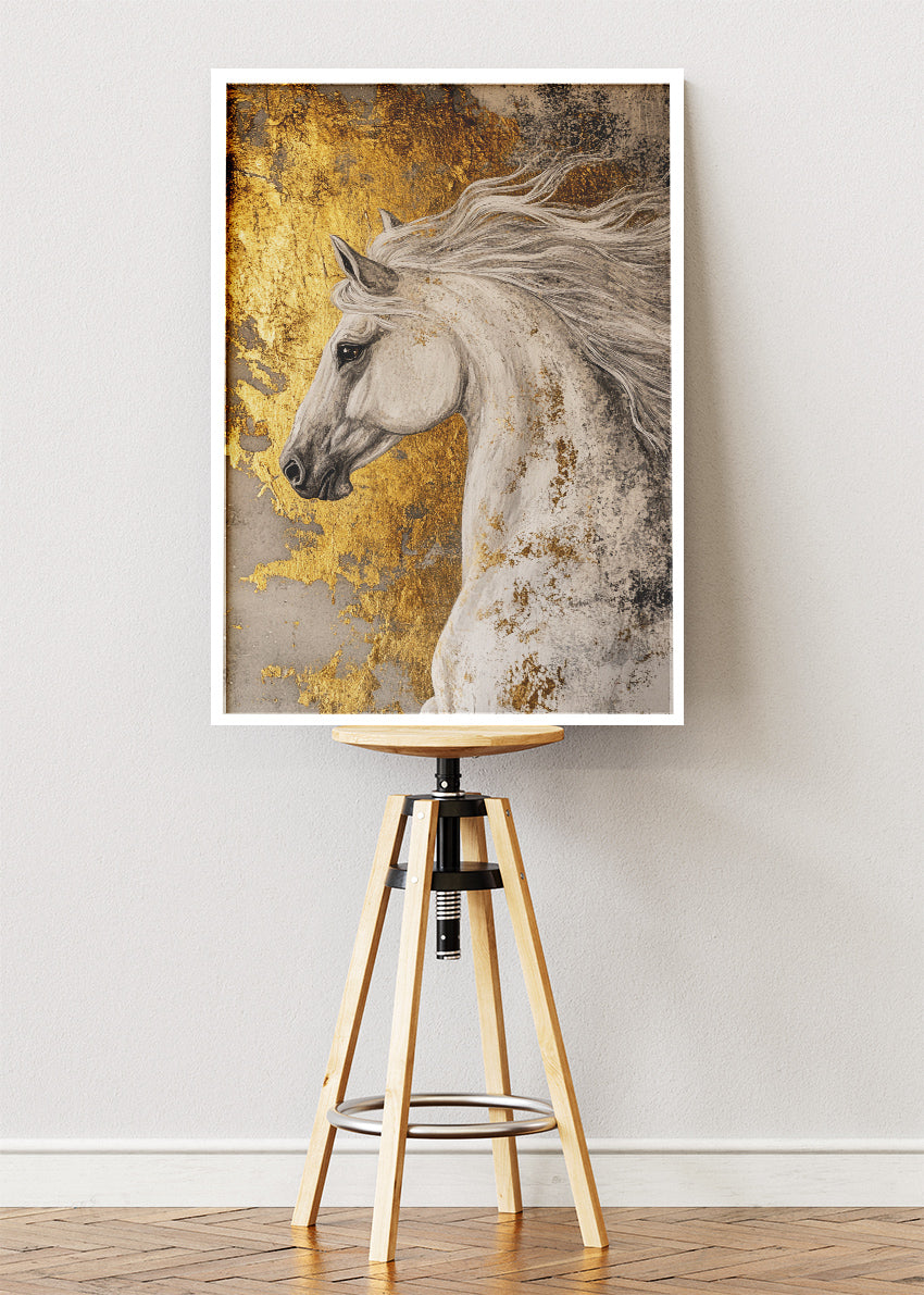 Golden Abstract Horse Art Poster & Canvas Print – Elegant Luxury Wall Decor