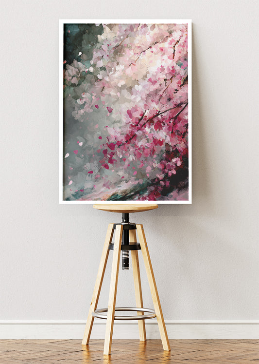 Abstract Cherry Blossom Wall Art – Blush Pink Impressionist Canvas Print | Modern Floral Statement Poster