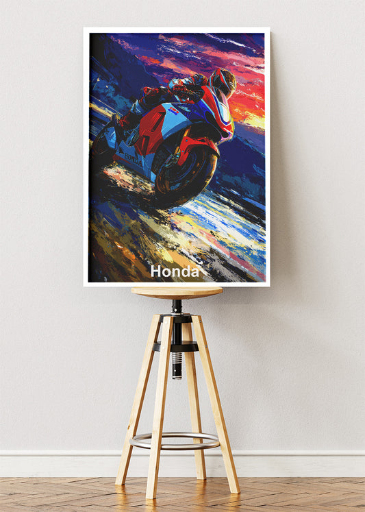 Honda Superbike Sunset Racing Wall Art Poster & Canvas