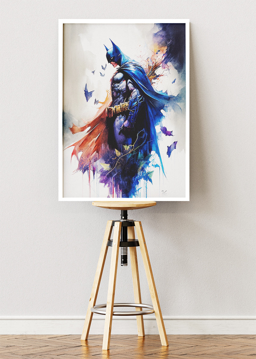Batman – Watercolor Hero Full Body Canvas & Poster Print – AI PRINT LAB