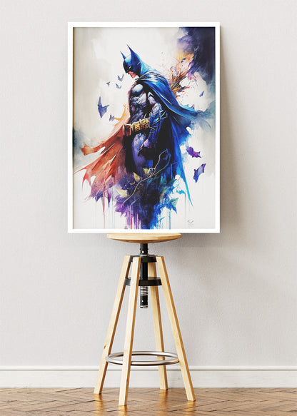 Batman – Watercolor Hero Full Body Canvas & Poster Print – AI PRINT LAB
