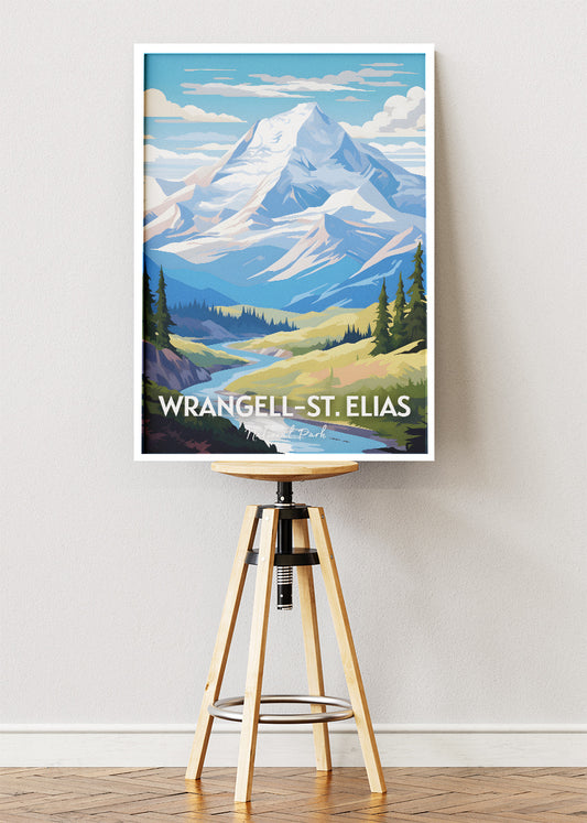 Wrangell–St. Elias National Park Poster & Canvas Print – Illustrated Alaska Mountain Landscape Wall Art