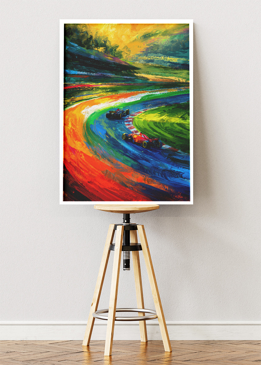 Formula 1 Rainbow Track Poster Canvas Print – Abstract Color Racing Wall Art – AI PRINT LAB