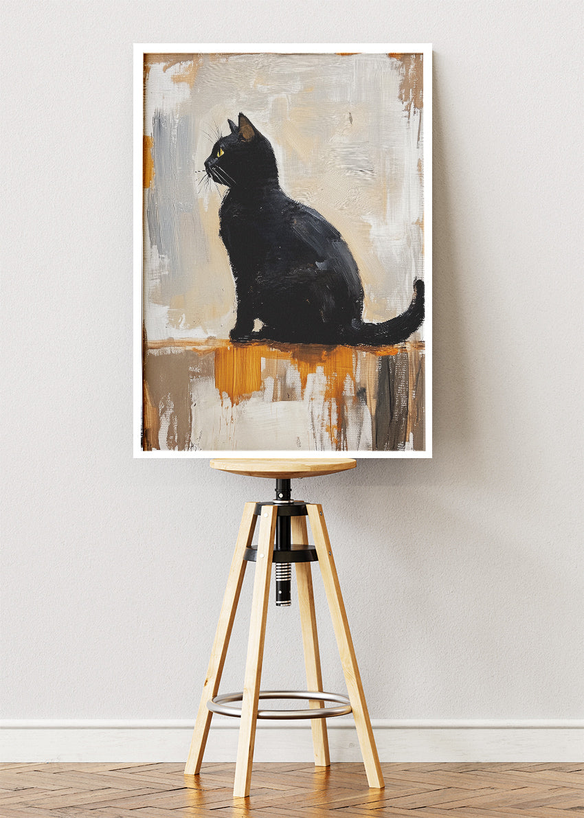 Minimalist Black Cat Art Poster & Canvas Print – Modern Abstract Feline Wall Decor