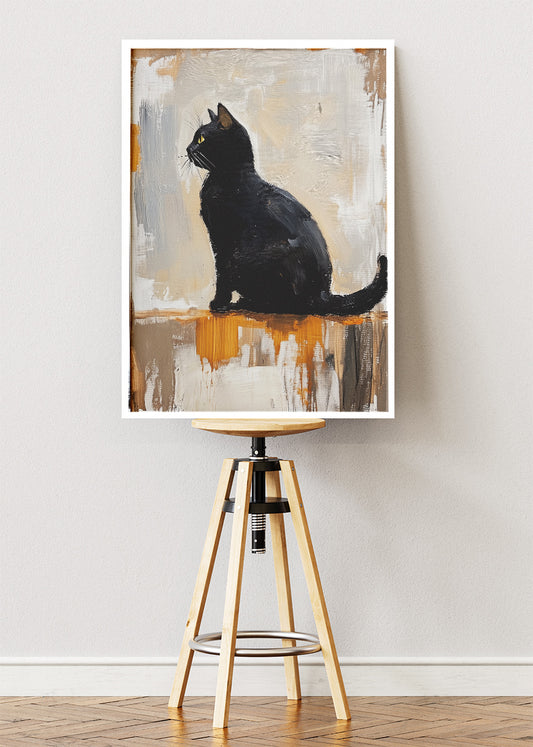 Minimalist Black Cat Art Poster & Canvas Print – Modern Abstract Feline Wall Decor