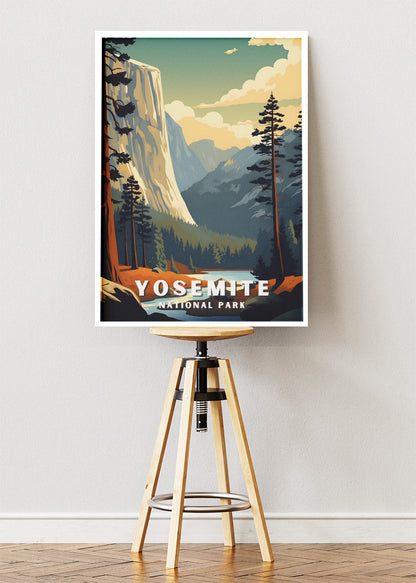 Yosemite National Park Poster & Canvas Print – Illustrated California Mountain Landscape Wall Art