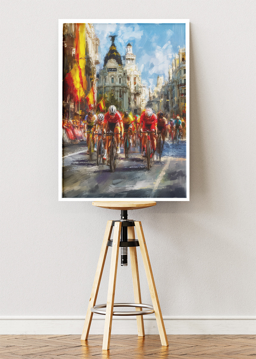 Urban Peloton Cycling Poster & Canvas Art Print – High-Speed Road Race Through a Historic City