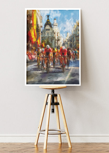 Urban Peloton Cycling Poster & Canvas Art Print – High-Speed Road Race Through a Historic City