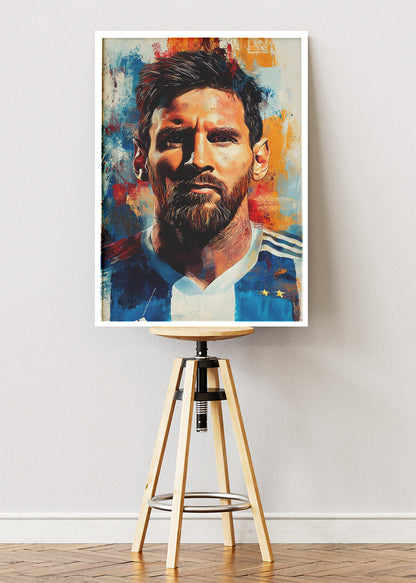 Lionel Messi Expressive Portrait Wall Art | Modern Football Art Poster & Canvas