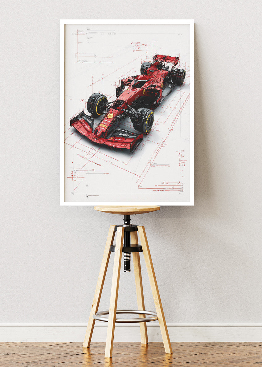 Ferrari Formula 1 Blueprint Poster Canvas Print – Technical Racing Wall Art – AI PRINT LAB