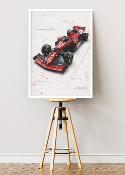 Ferrari Formula 1 Blueprint Poster Canvas Print – Technical Racing Wall Art – AI PRINT LAB