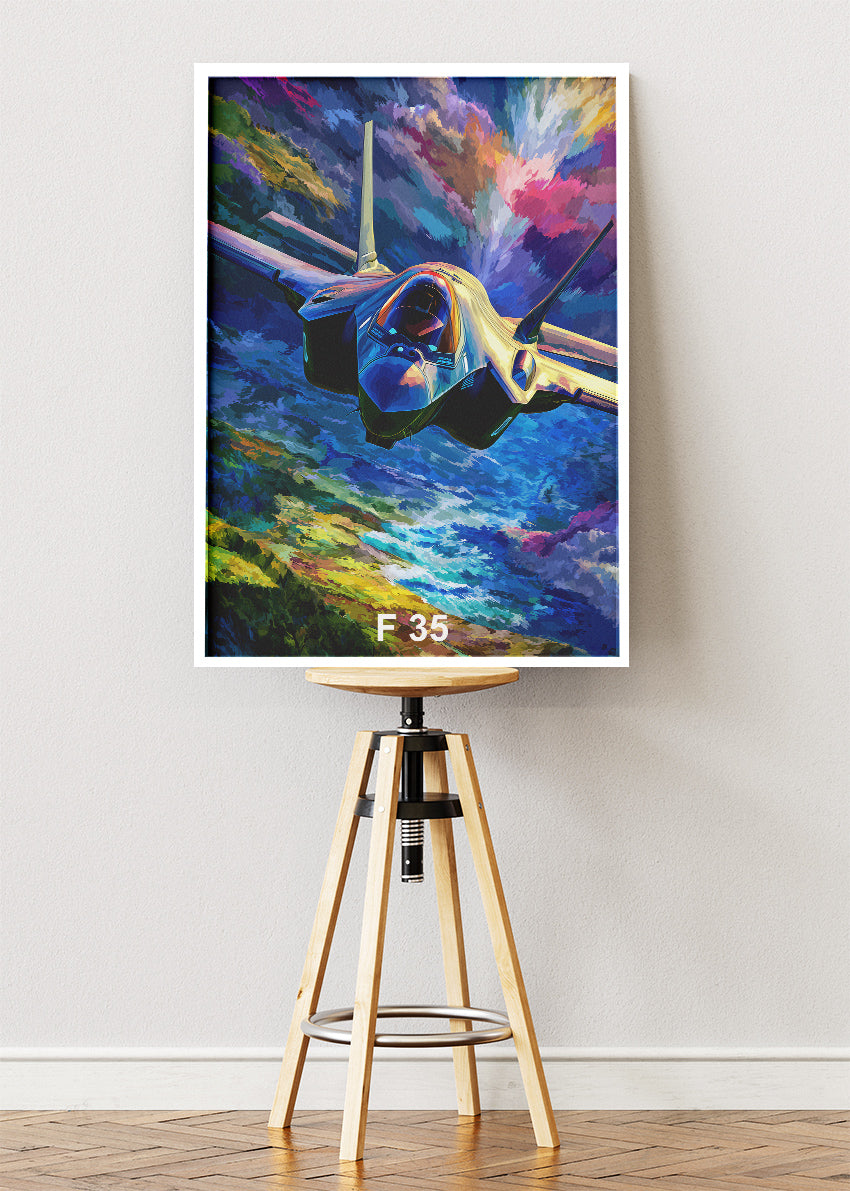 F-35 Lightning II Poster & Canvas Print – Vibrant Stealth Jet Wall Art