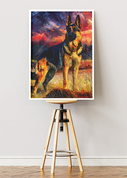 German Shepherd Poster & Canvas Print – Dramatic Sunset Wildlife Art